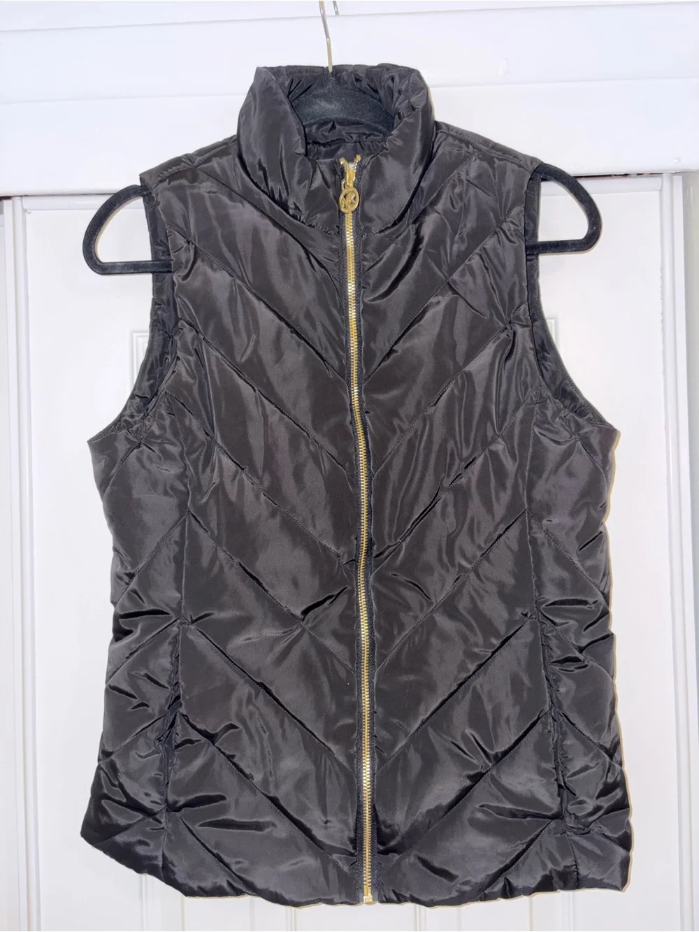 Michael Kors Black Quilted Puffer Vest with Gold-Tone Zip